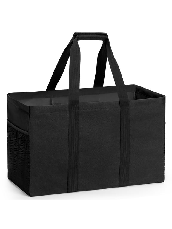 Sangdo Reusable Grocery Bags 20" Large Foldable Shopping Bags with Reinforced Handles Waterproof Durable Tote Bag for Groceries Clothes, Black