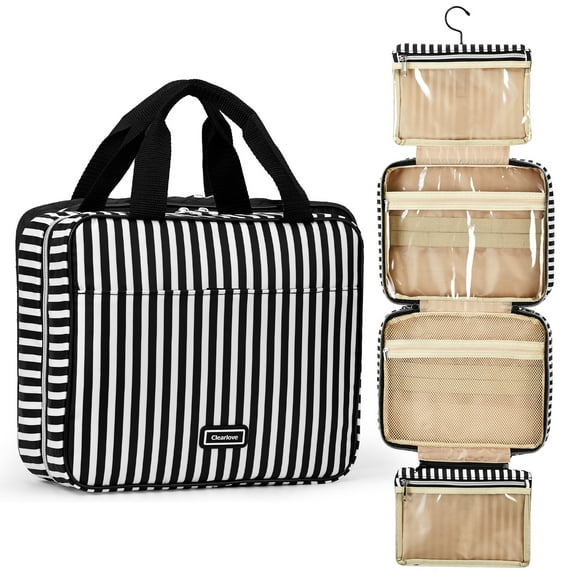 Sangdo Travel Cosmetic Case Hanging Makeup Organizer for Women Portable Toiletry Bag for Travel Sized Toiletries, Bathroom, Shower, Stripe