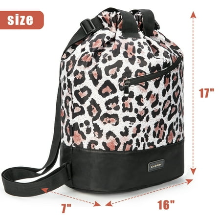 Sangdo Waterproof Drawstring Gym Backpack Bag for Men & Women, Leopard String Bag for Sports Swimming Dance Beach Gear