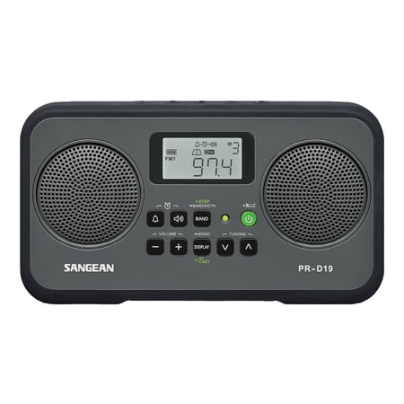 Sangean AM/FM Stereo Digital Tuning Portable Radio, PR-D19, Gray with Black Protective Bumper