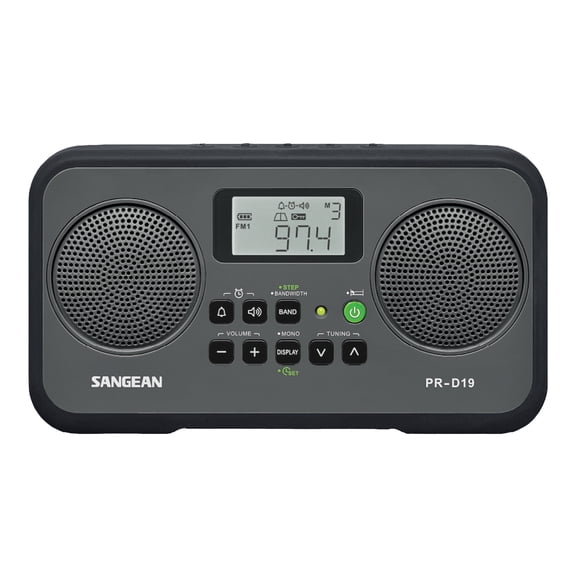 Sangean AM/FM Stereo Digital Tuning Portable Radio, PR-D19, Gray with Black Protective Bumper