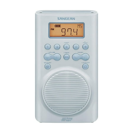 Sangean AM/FM/WX Waterproof Shower Radio, Vertical Compact Design, Sky Blue