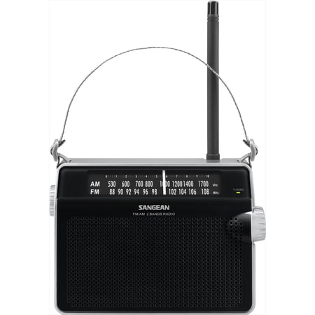 Sangean Compact Portable AM/FM Radio with Built-in Speaker, Earphone Jack, LED Tuning Indicator & Carry Strap