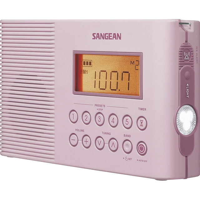 Sangean H201PK Portable AM/FM/Weather Alert Digital Tuning Waterproof Shower Radio (Pink),LCD display