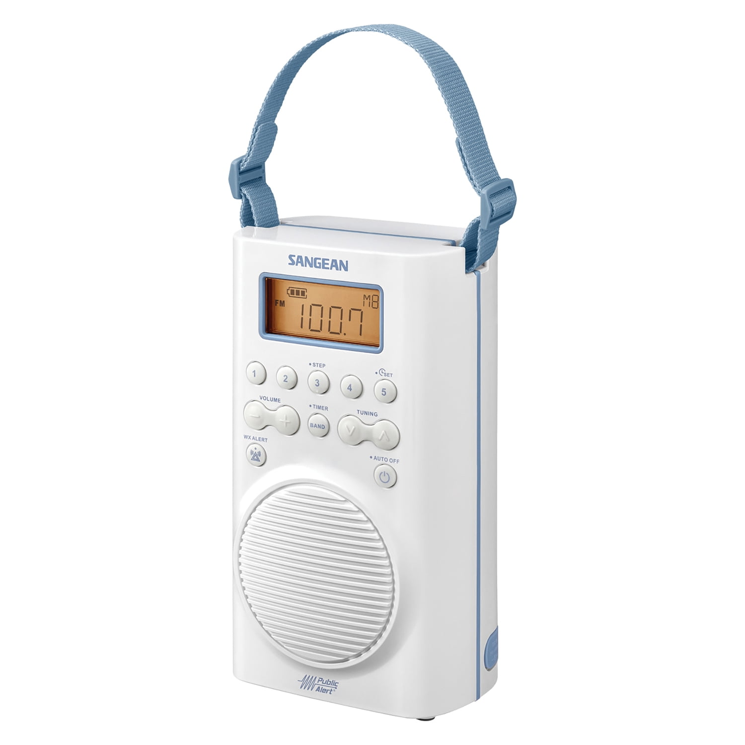 Sangean H205 Portable 3-Band AM/FM/Weather-Alert Waterproof Shower Clock Radio, H-205PT
