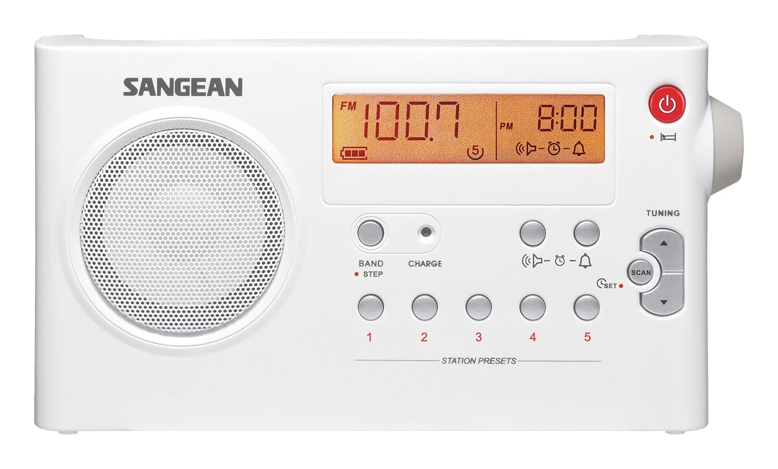 Sangean All in One Compact Portable Digital AM/FM Radio with Built-in Speaker, Earphone Jack, Alarm Clock Plus 6ft Aux Cable to Connect Any Ipod, Iphone or Mp3 Digital Audio Player