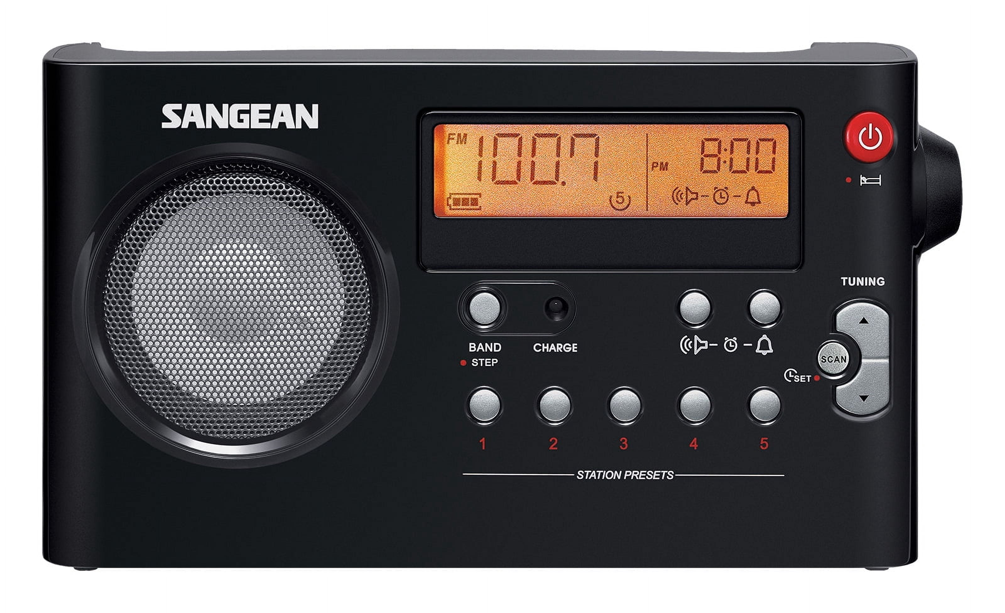 Sangean All in One Compact Portable Digital AM/FM Radio with Built-in Speaker, Earphone Jack, Alarm Clock Plus 6ft Aux Cable to Connect Any Ipod, Iphone or Mp3 Digital Audio Player