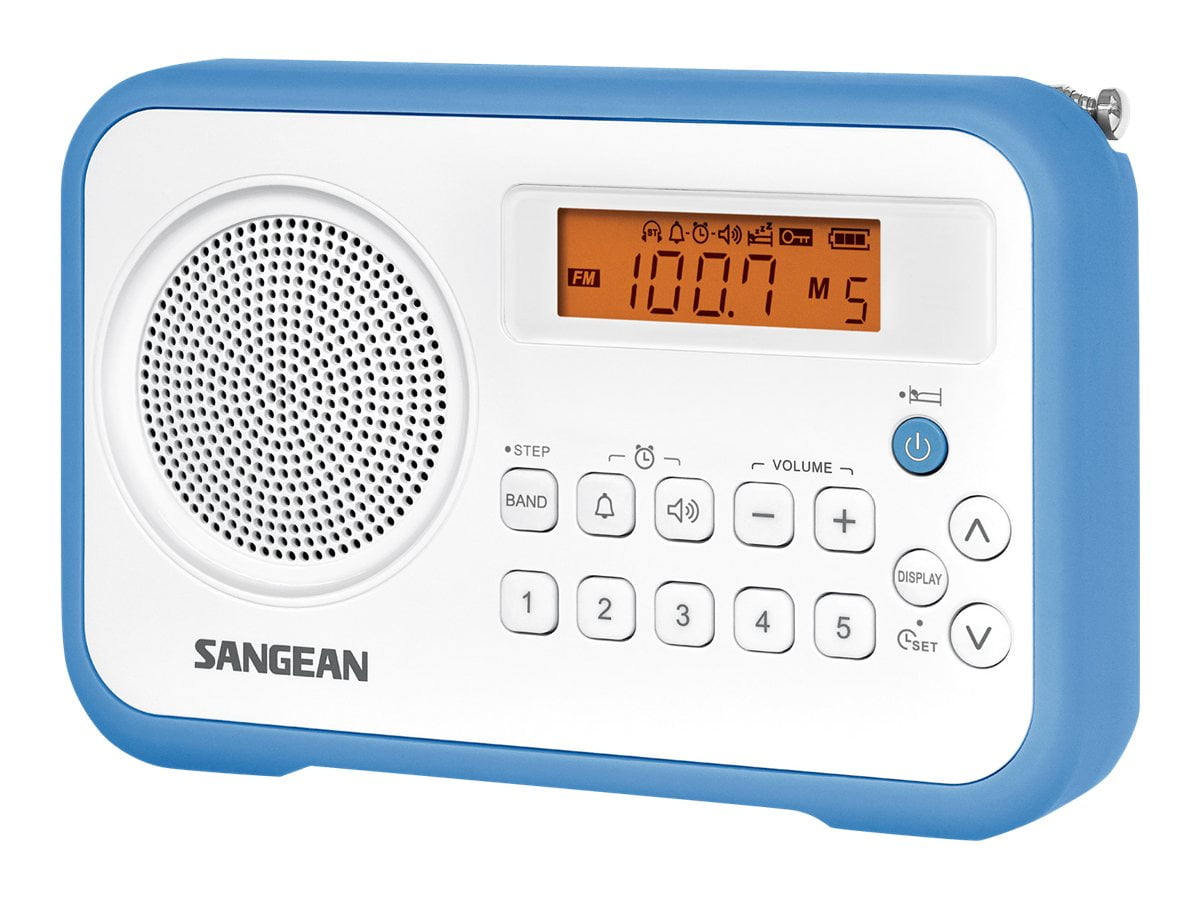 Sangean PR-D18BU AM /FM / Portable Digital Radio with Protective Bumper (White/Blue)