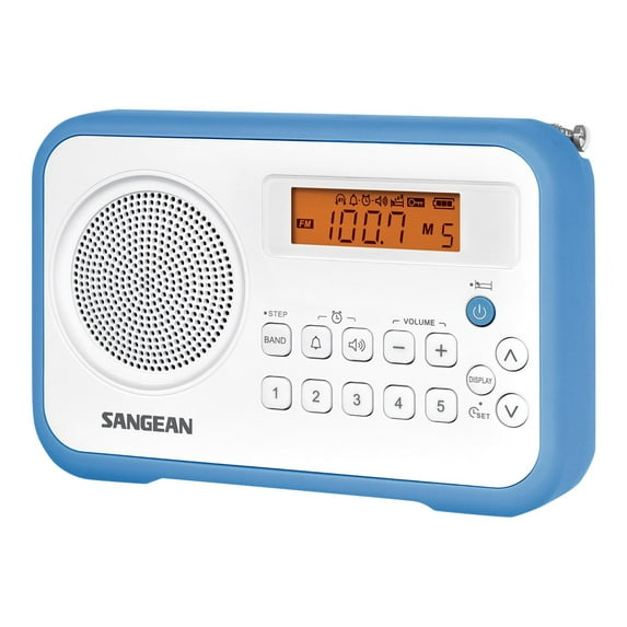 Sangean PR-D18BU AM /FM / Portable Digital Radio with Protective Bumper (White/Blue)