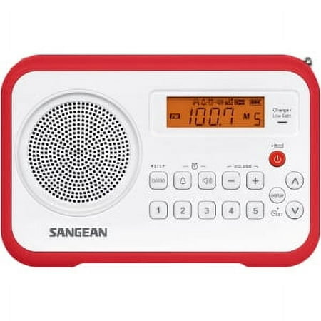 Sangean PR-D18RD AM/FM/Portable Digital Radio with Protective Bumper (White/Red)