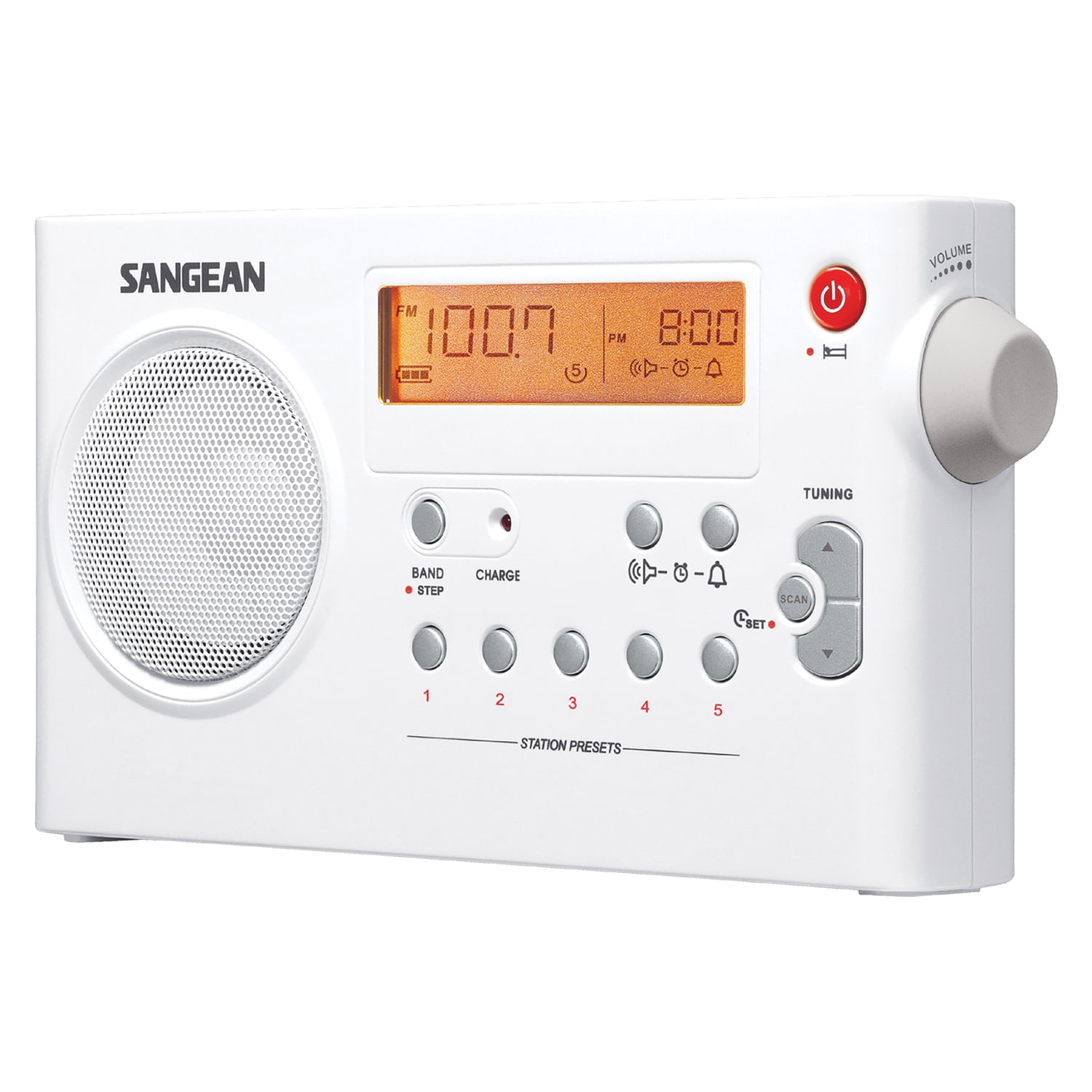 Sangean PR-D7 Portable AM/FM Rechargeable Compact Digital-Tuning Radio (White), PR-D7PT