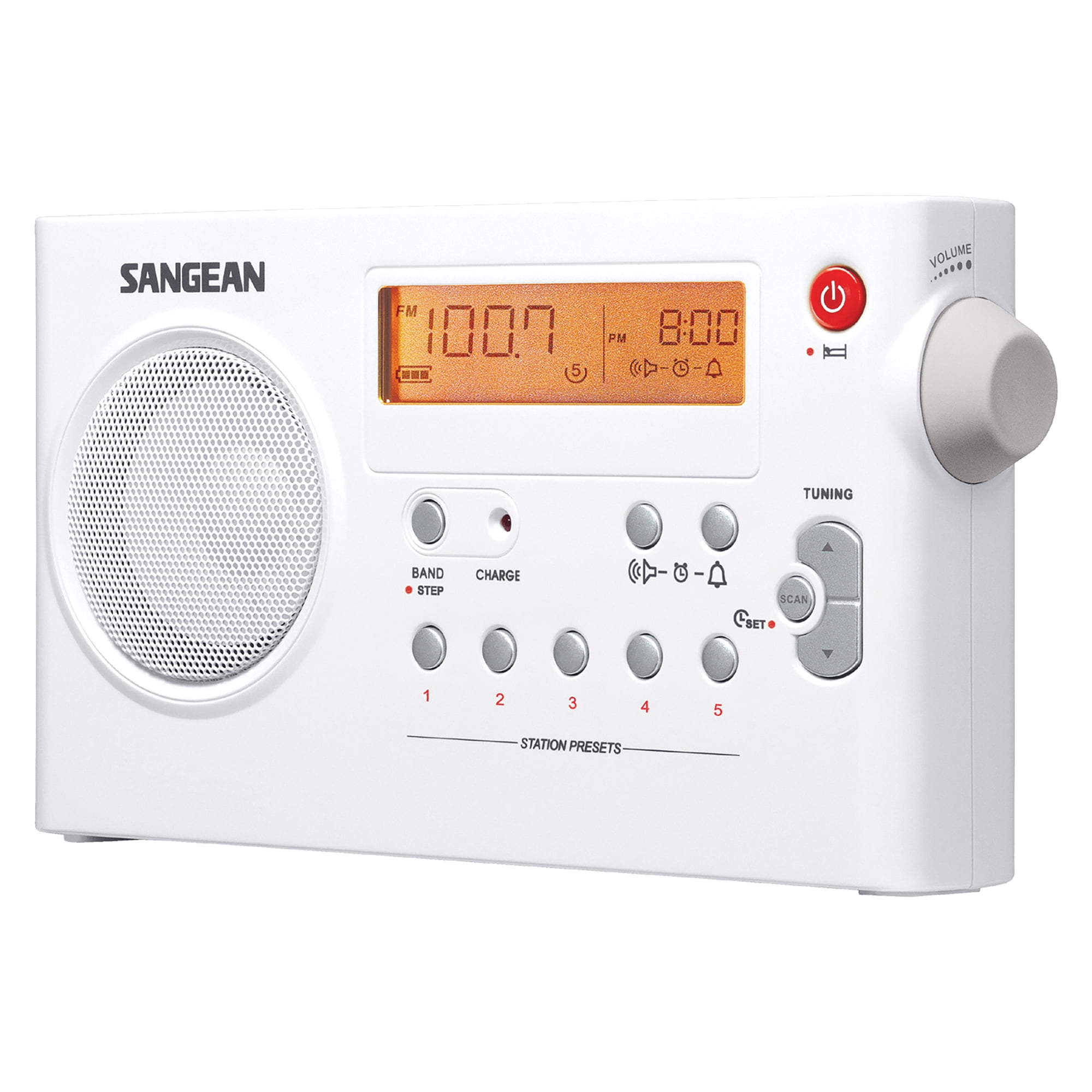 Sangean PR-D7 Portable AM/FM Rechargeable Compact Digital-Tuning Radio, White