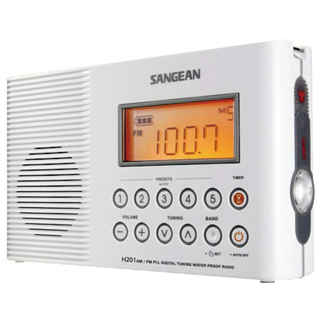 Sangean Portable AM/FM Radio, White, H201