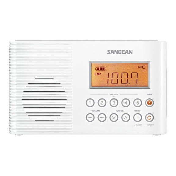Sangean Portable AM/FM Weather Band Emergency Waterproof Shower Clock Radio With Large easy to read LCD Display