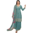 thumbnail image 1 of Sangeet Function Wear Indian Designer Salwar Kameez Suits Pakistani Plazo Dress ( Sky Blue, XL - 44 ), 1 of 4