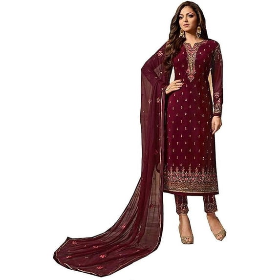 Sangeet Function Wear Pakistani Salwar Kameez Suits Indian Designer Churidar Dress ( Marun, M - 40 )