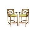 thumbnail image 1 of Sanger Outdoor Acacia Wood Barstools with Cushion, Set of 2, Teak and Green, 1 of 5