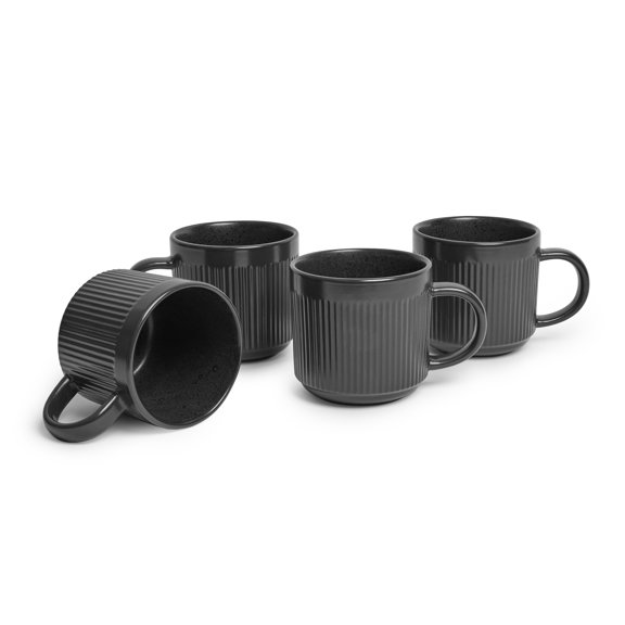 Sango Anderson Black Coffee Mugs Set of 4, 16.5 oz Ceramic Tea Cups