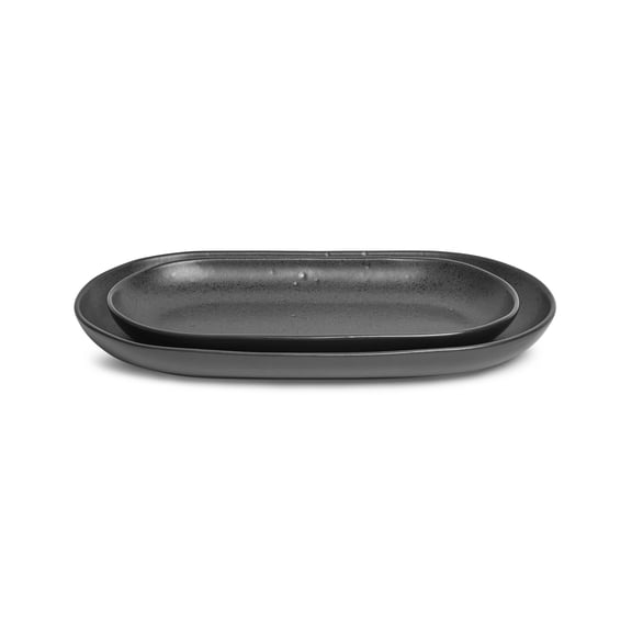 Sango Anderson Black Large Ceramic Serving Platters Set of 2, 14/12 Inch