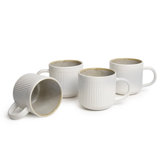 Sango Anderson Reactive Cream Coffee Mugs Set of 4, 16.5 oz Stoneware Cups