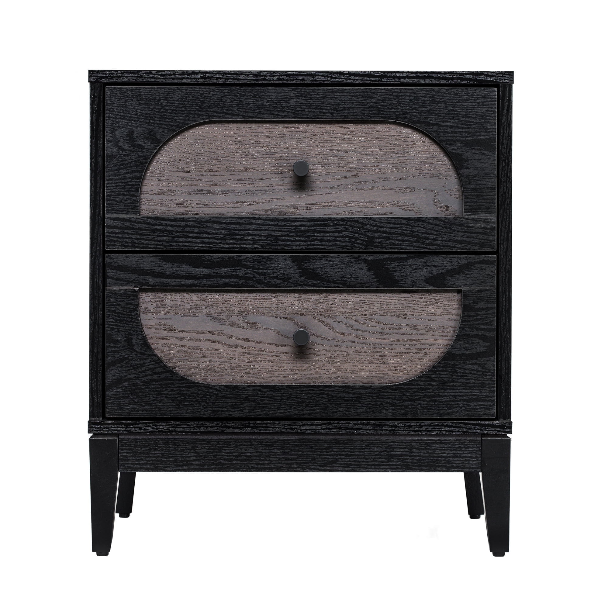 Black and Gray Wood 2-Drawer Nightstand with Arch Design