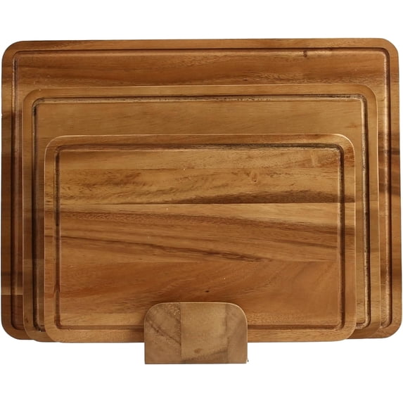 Sango Atelier Acacia Wood 3-Piece Cutting Board Set with Sturdy Stand, Reversible and Stackable