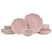 Sango Bethany 12-Piece Pink Stoneware Dinnerware Set with Scallop Design