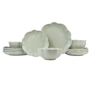 Sango Bethany 12-Piece Sage Stoneware Dinnerware Set with Scallop Design