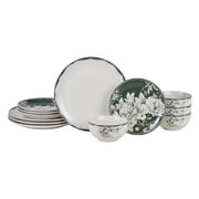 Sango Brittany Stoneware Dinnerware Set, 12-piece, Sage Floral