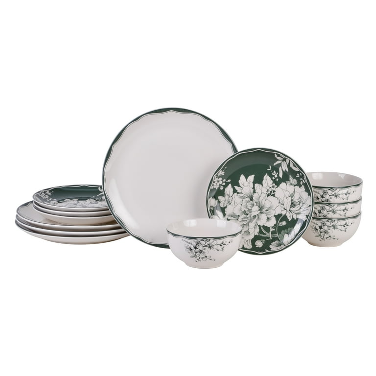 222 Fifth Brittany Stoneware Dinnerware Set, 12-piece, Sage Floral