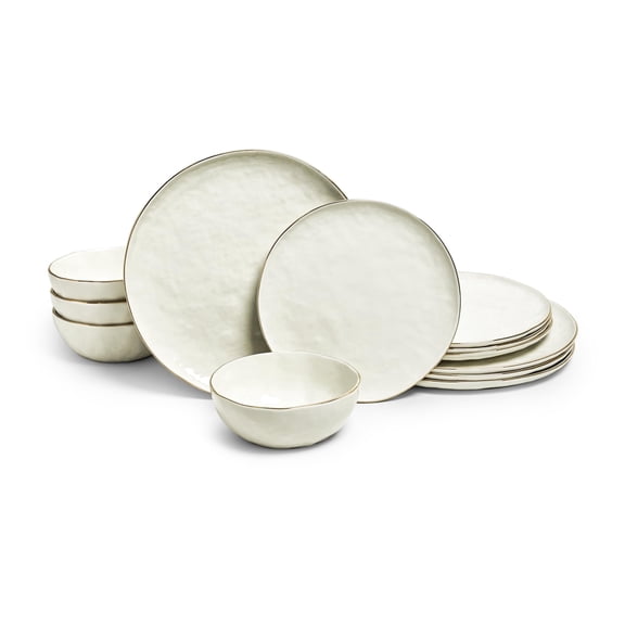 Sango Gansevoort 12-Piece White Porcelain Dinnerware Set with Gold Accents