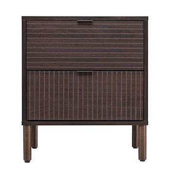 Sango Merk Walnut 2-Drawer Nightstand, Grooved Front and Cylindrical Legs