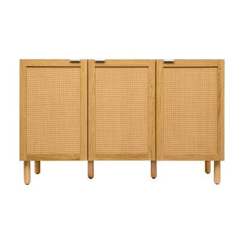 Brown Synthetic Rattan 3-Door Sideboard with Black Top