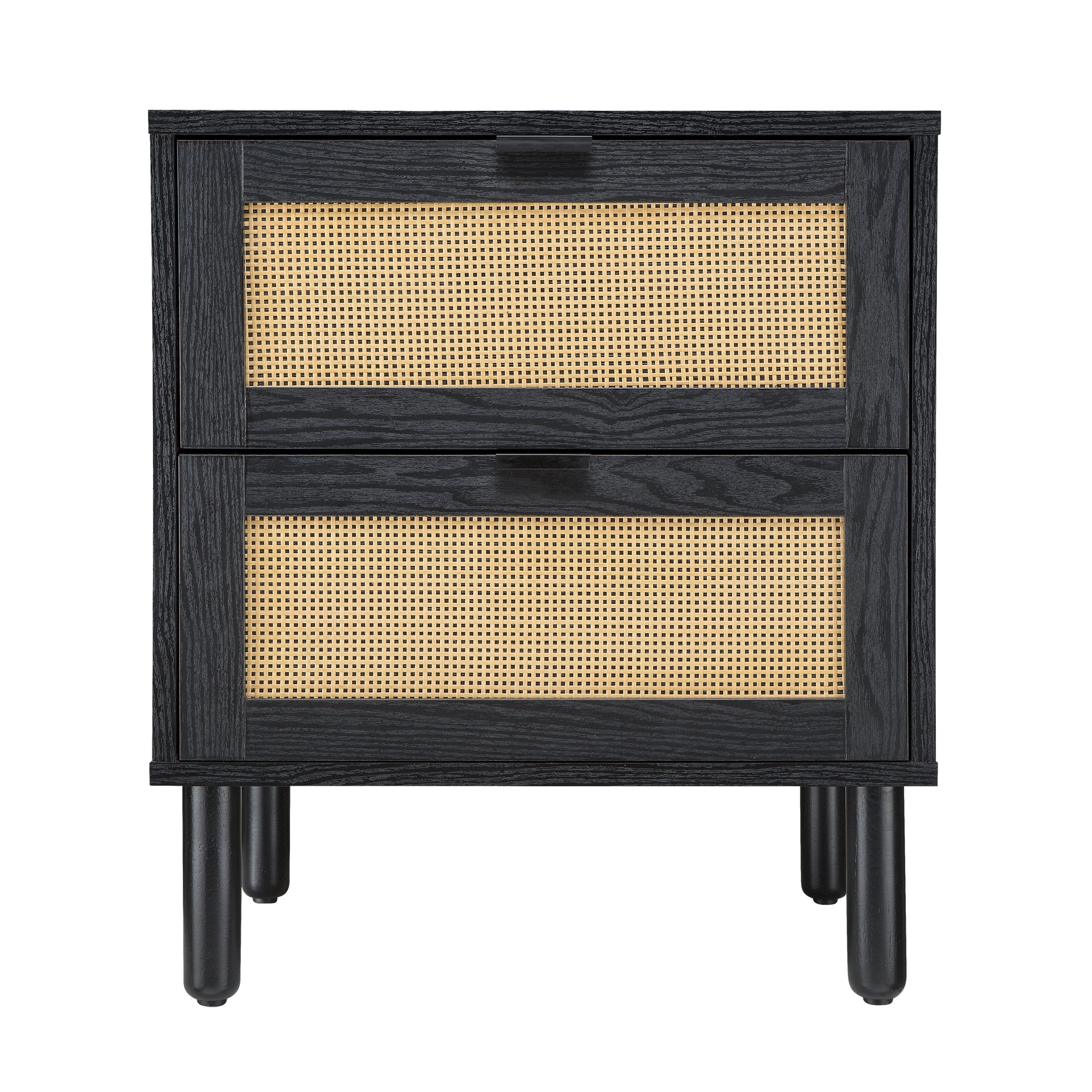 Black and Light Brown Rattan 2-Drawer Nightstand