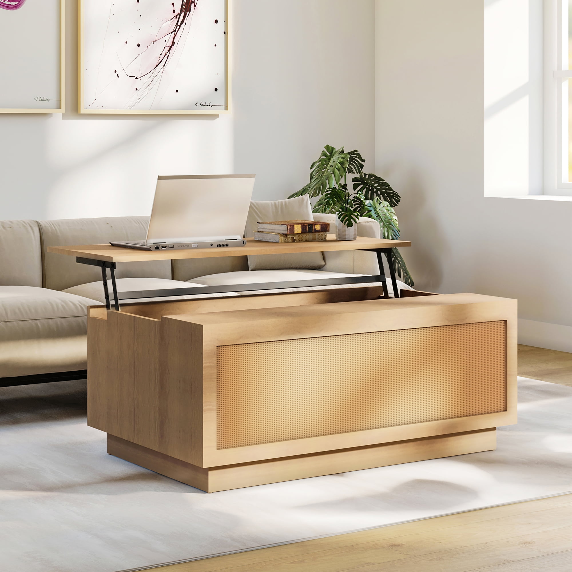 Sango Orre Rattan Modern Lift Top Coffee Table with Storage, Brown