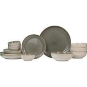 Sango Resona 16-Piece Stoneware Dinnerware Set, Moss Green, Dishwasher and Microwave Safe
