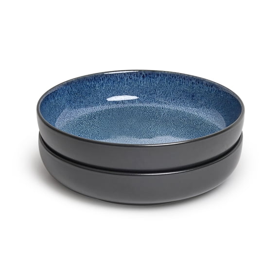 Sango Resona Blue/Black 10" Large Ceramic Serving Bowl (Set of 2), 64.25 oz