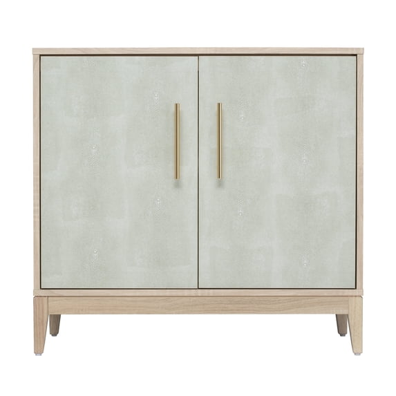 Sango Shagreen Wooden 2-Door Accent Cabinet with Textured Handle and Durable Storage, Natural Finish