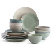 Sango Siterra Artists Blend Stoneware Dinnerware Set, 16-piece, Sage/Blue/Gray/Cream