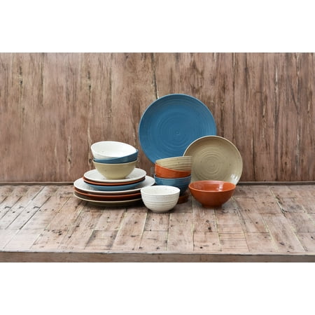 Sango Siterra Painter's Palette Stoneware Dinnerware Set, 16-piece, Cream/Blue/Orange/Beige