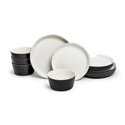 Sango Stockholm 12-Piece Black/White Round Dinnerware Set, Stoneware