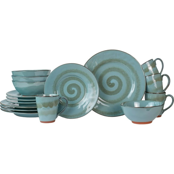 Sango Toren Denim 16-Piece Stoneware Dinnerware Set, Blue, Dishwasher Safe