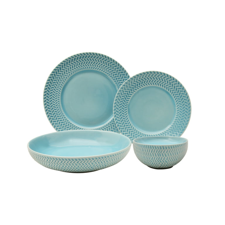 Sango Tweed Ridge Aqua 16 Piece Dinnerware Set, Service for