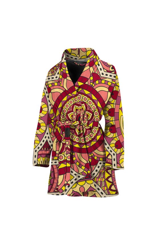 Sangria Mandala Bohemian Pattern Women Bathrobe One Size Univeral Fits Fashion Lightweight Plush Fleece Long Robe For Women