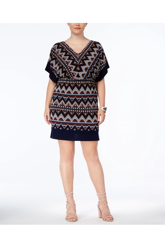 Sangria Plus Size Dolman Sleeve Sheath Dress Navy Multi 14W