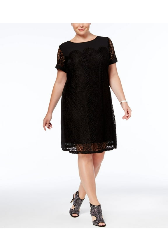 Plus Size Lace Shift Dress Black 24W