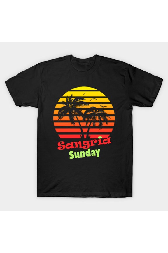 Sangria Sunday 80s Sunset Funny Retro Drinking Cocktail Wine Summer Graphic G1824 T-Shirt, for men and women, Up to Size 5XL