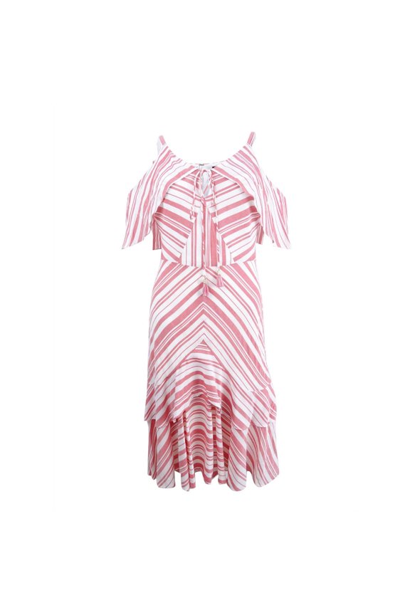 Sangria Women's Striped Cold-Shoulder Ruffle Dress (12, Red/White)