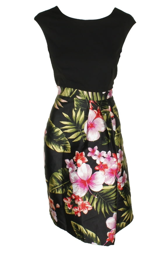 Womens Black Multi Sleeveless Floral Print A-Line Dress 8