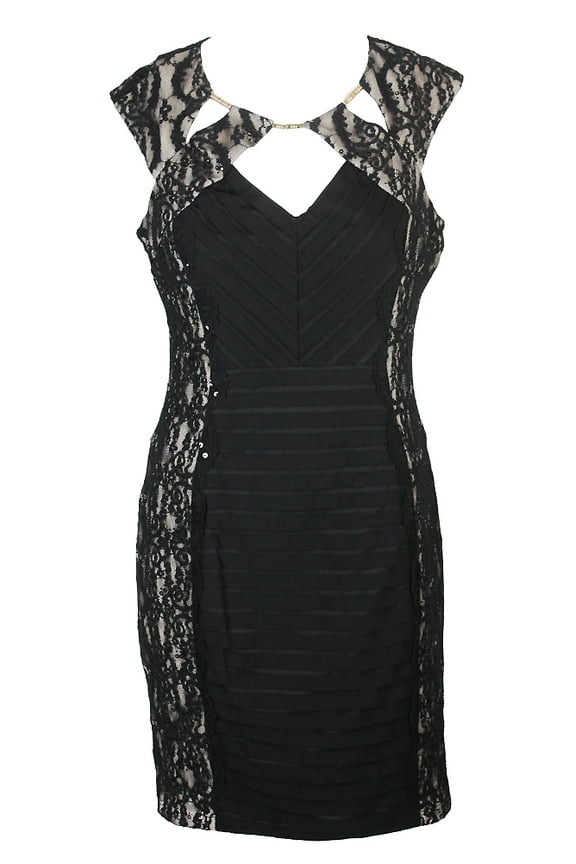 Womens Petite Black Banded Lace Cutout Dress 6P